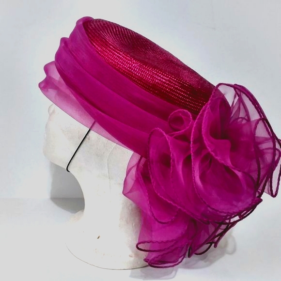 VTG Sonni of San Francisco Burgundy with Sheer Ruffles Church Hat (OS) - Picture 4 of 6